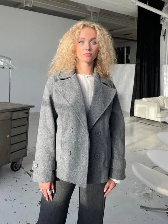 Alina - Elegante Dubbele Knoop Ontwerp Vrouwen Peacoat