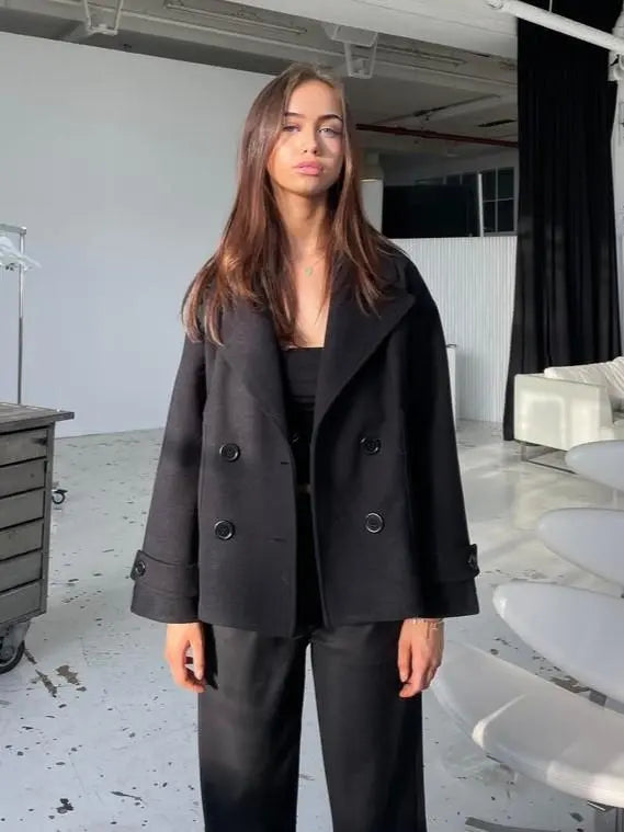 Alina - Elegante Dubbele Knoop Ontwerp Vrouwen Peacoat