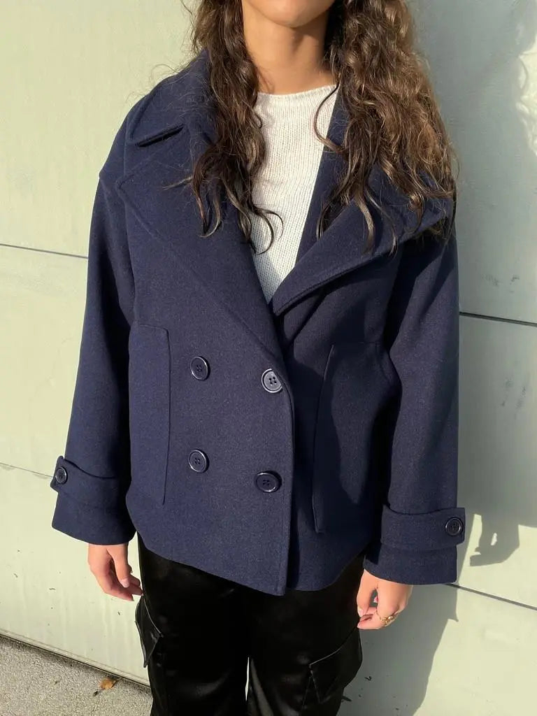 Alina - Elegante Dubbele Knoop Ontwerp Vrouwen Peacoat