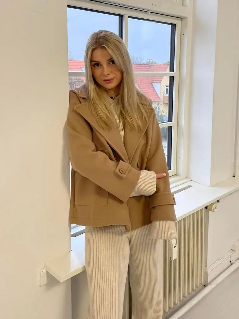 Alina - Elegante Dubbele Knoop Ontwerp Vrouwen Peacoat
