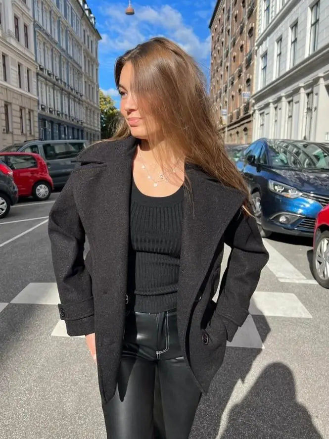 Alina - Elegante Dubbele Knoop Ontwerp Vrouwen Peacoat