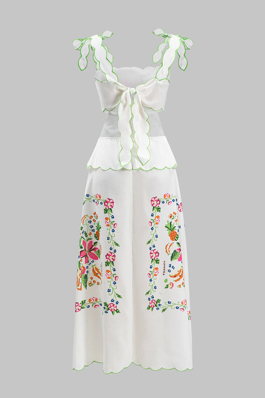 Bloemenprint Tie-Up Rugloze Maxi-jurk