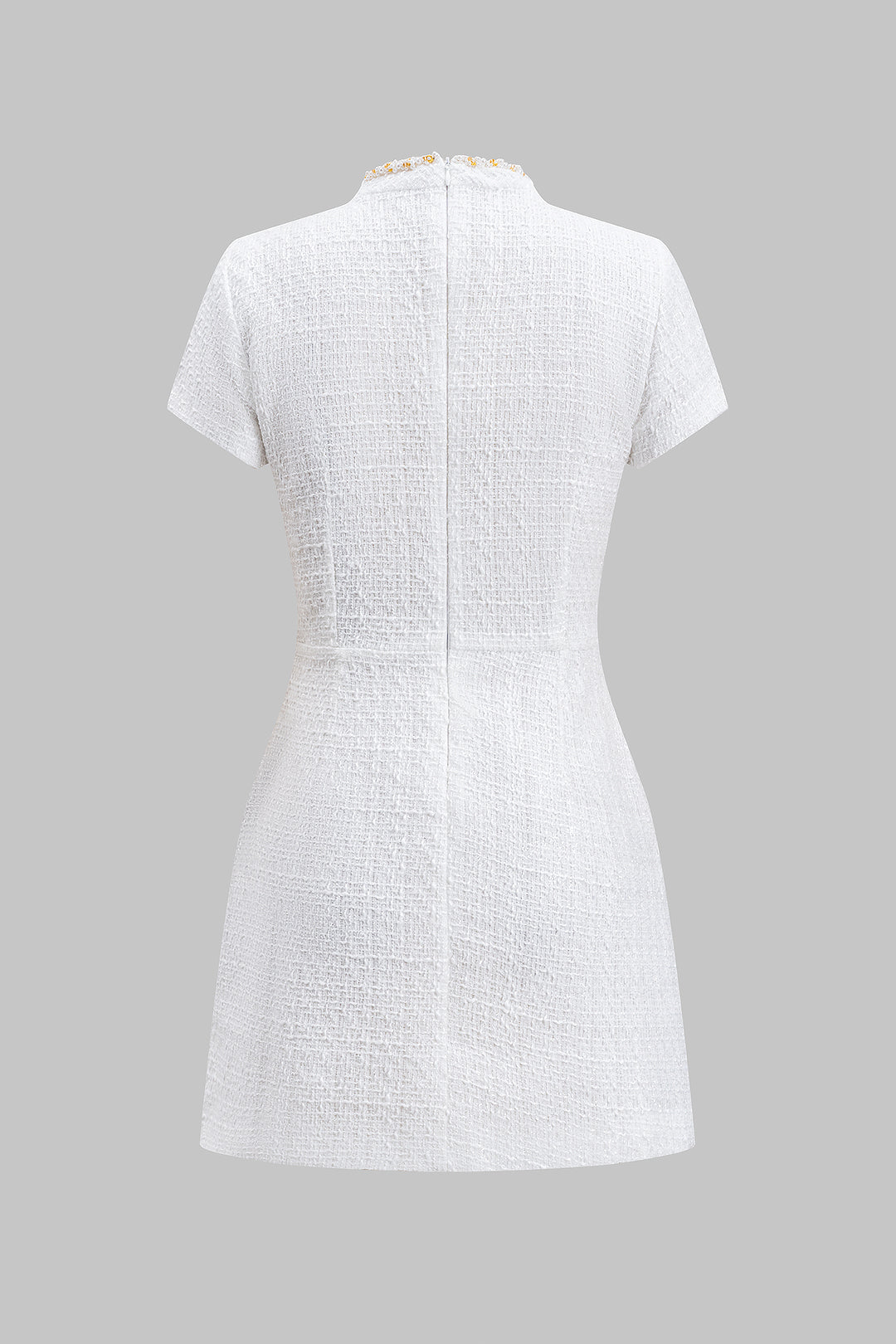 Beaded Faux Pocket Zipper Short Sleeve Mini Dress 