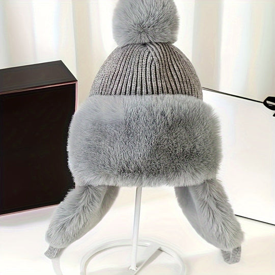 Knitted Aviator Hat with Pompom and Earmuffs for Women | Ideal for Winter