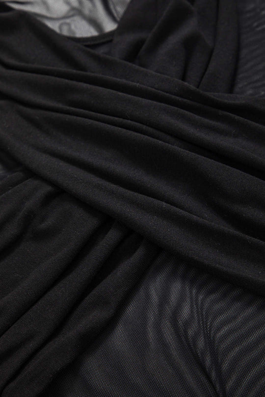 Gekruiste Mesh Doorzichtige V-Hals Lange Mouw Maxi Jurk