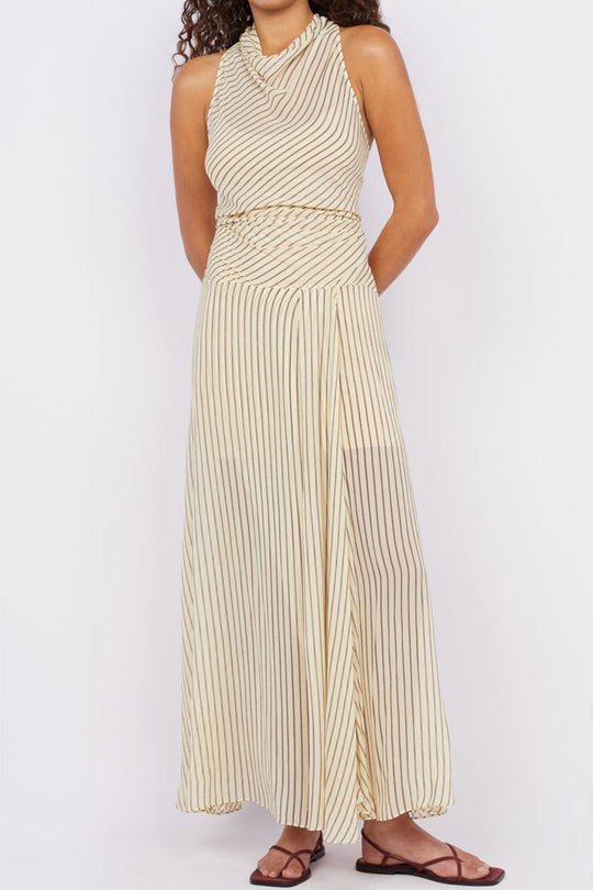 Strepen Print Chiffon Hoge Split Mouwloze Midi Jurk