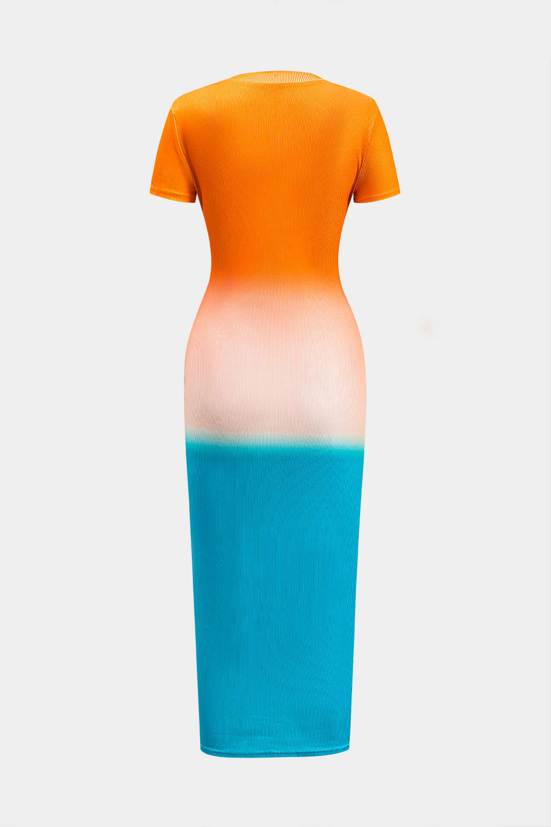 Ombre Print Ronde Hals Cut Out Korte Mouw Midi Jurk