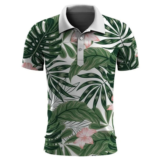 Men's Plus Size Short Sleeve Polo Shirt with Tropical Print | Ideal for Summer and Leisure
