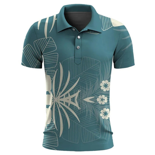 Men's Plus Size Short Sleeve Polo Shirt with Tropical Print | Ideal for Summer and Leisure