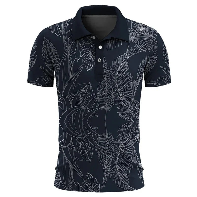 Men's Plus Size Short Sleeve Polo Shirt with Tropical Print | Ideal for Summer and Leisure