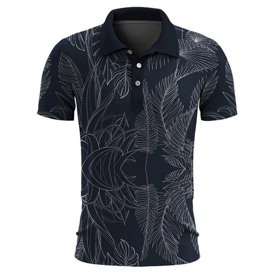 Men's Plus Size Short Sleeve Polo Shirt with Tropical Print | Ideal for Summer and Leisure