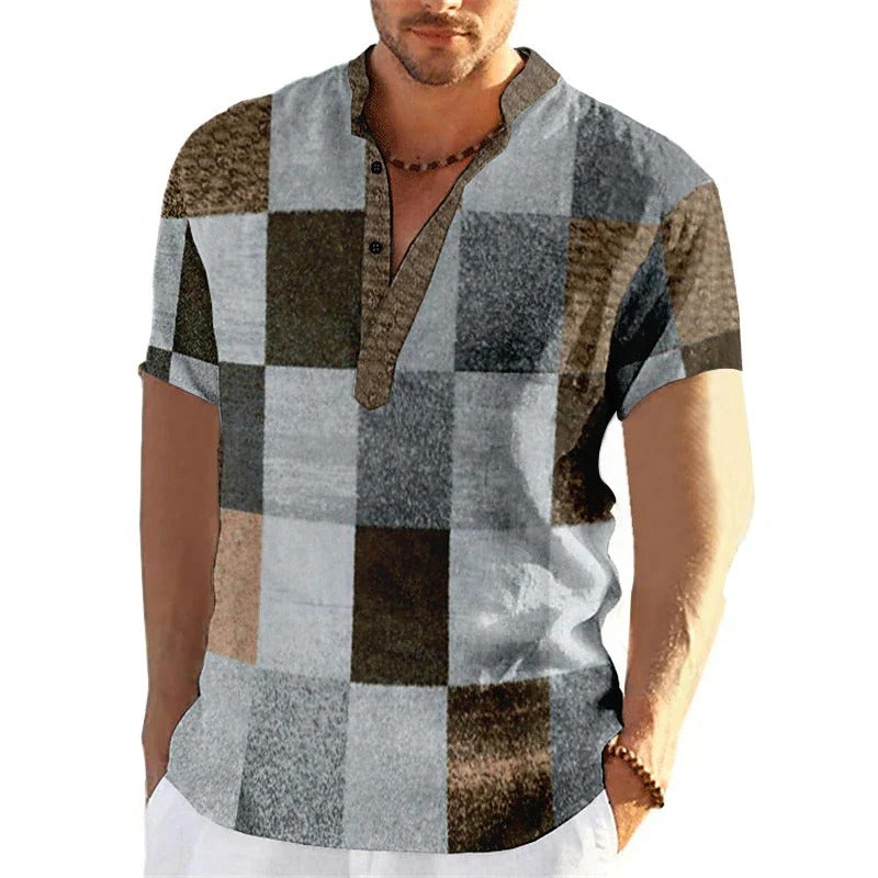 3D Patchwork Pattern Shirt for Plus Size Men | Ideal for Spring or Summer