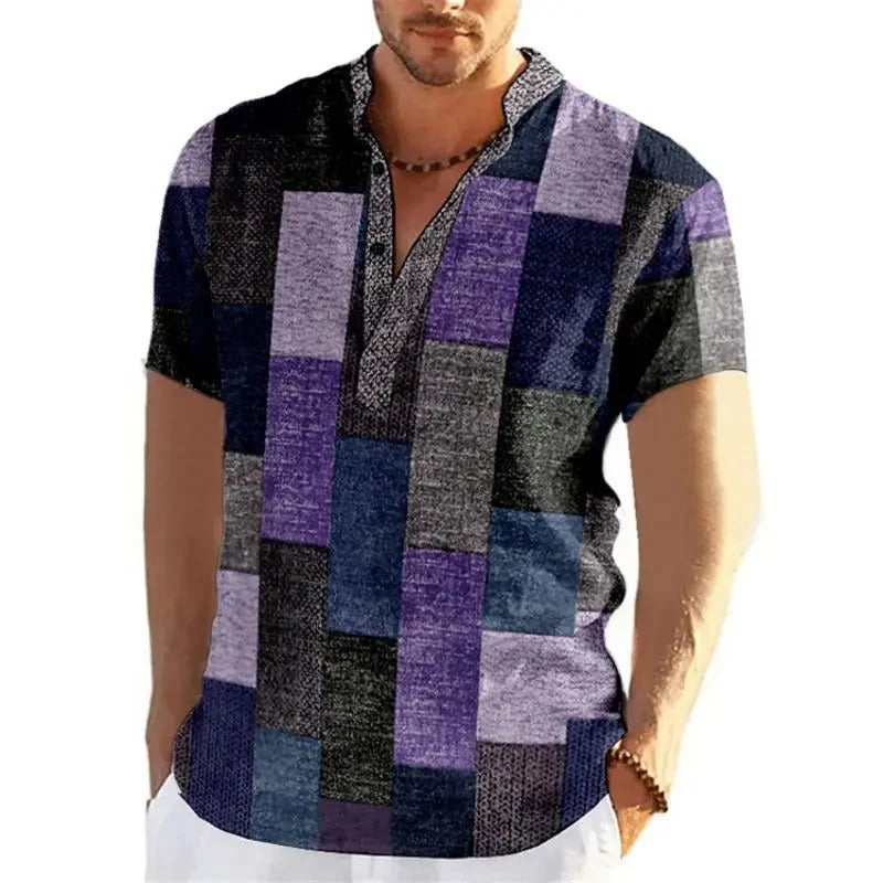 3D Patchwork Pattern Shirt for Plus Size Men | Ideal for Spring or Summer