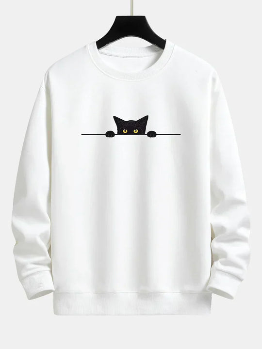 Relaxed Fit Sweatshirt with Black Cat Print for Men | Ideal for Daily Use and Casual Occasions