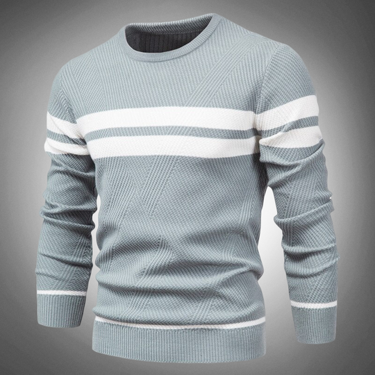 Men's Striped Crew Neck Sweater with Textured Pattern