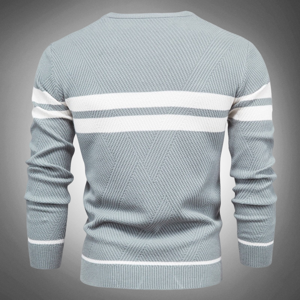 Men's Striped Crew Neck Sweater with Textured Pattern