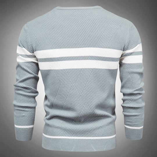 Men's Striped Crew Neck Sweater with Textured Pattern