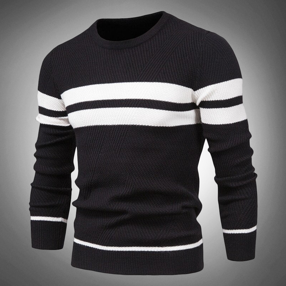 Men's Striped Crew Neck Sweater with Textured Pattern
