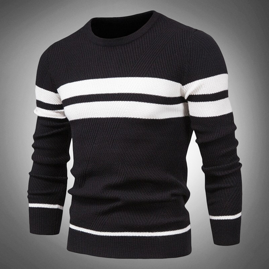 Men's Striped Crew Neck Sweater with Textured Pattern