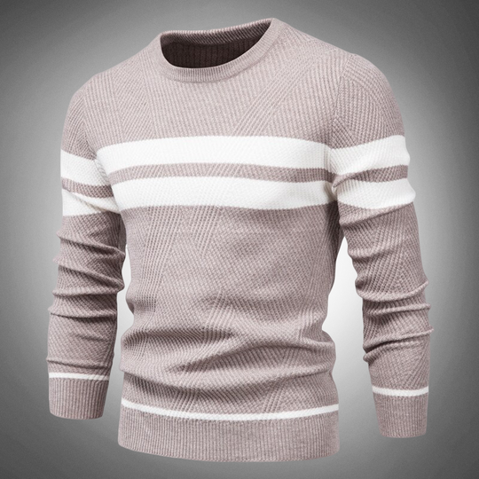 Men's Striped Crew Neck Sweater with Textured Pattern