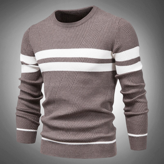 Men's Striped Crew Neck Sweater with Textured Pattern