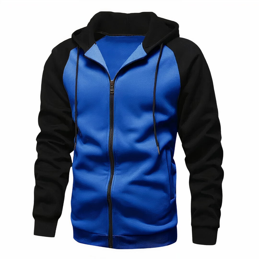 Men's Sporty Zip-Up Hoodie with Drawstring Hood and Raglan Sleeves