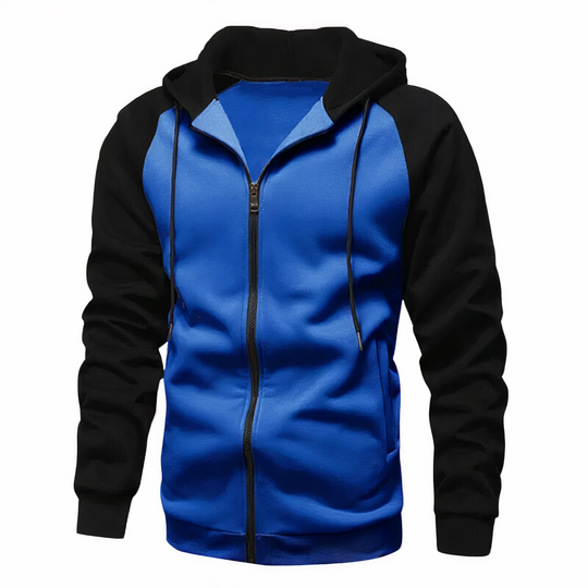 Men's Sporty Zip-Up Hoodie with Drawstring Hood and Raglan Sleeves