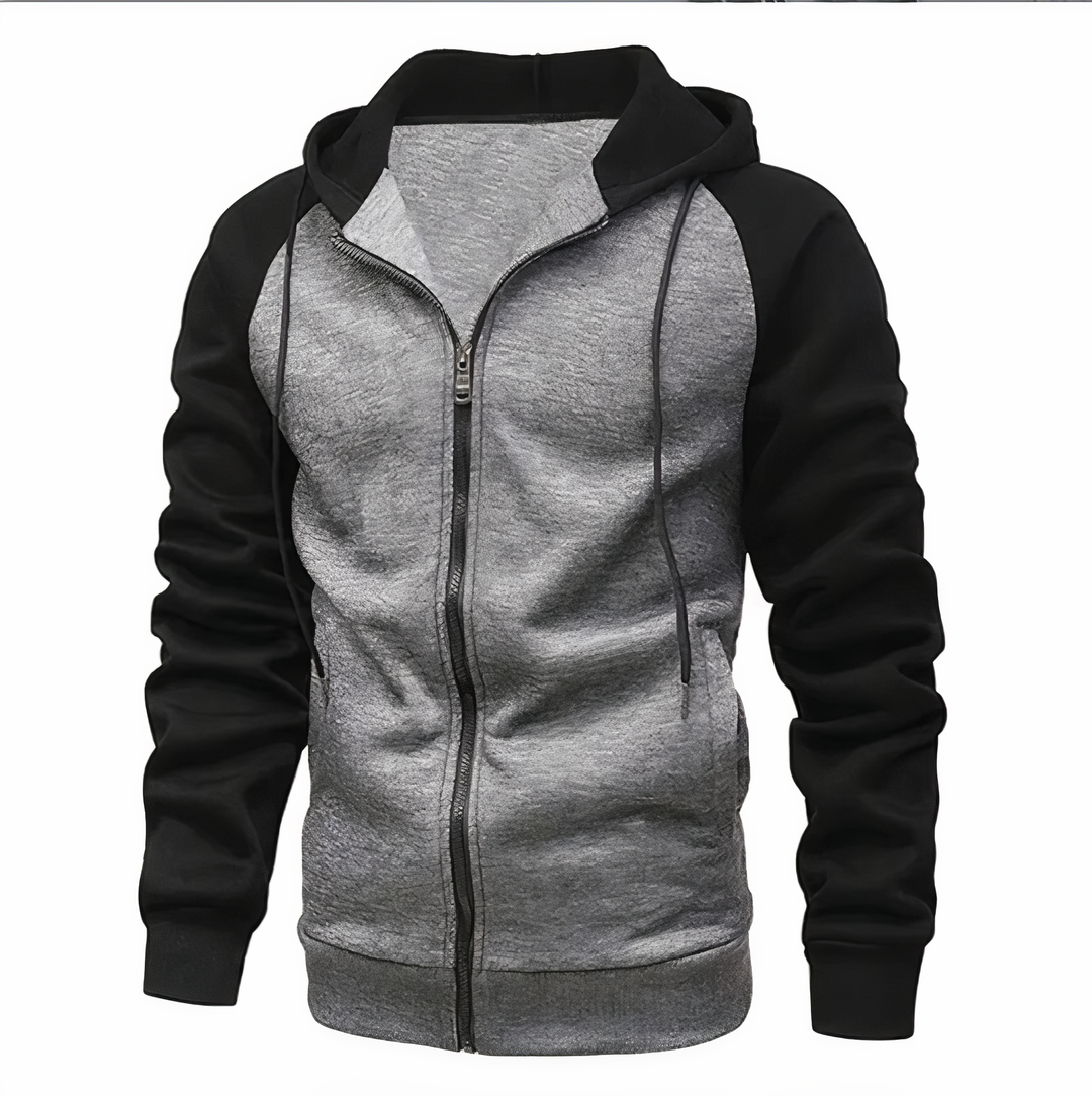 Men's Sporty Zip-Up Hoodie with Drawstring Hood and Raglan Sleeves