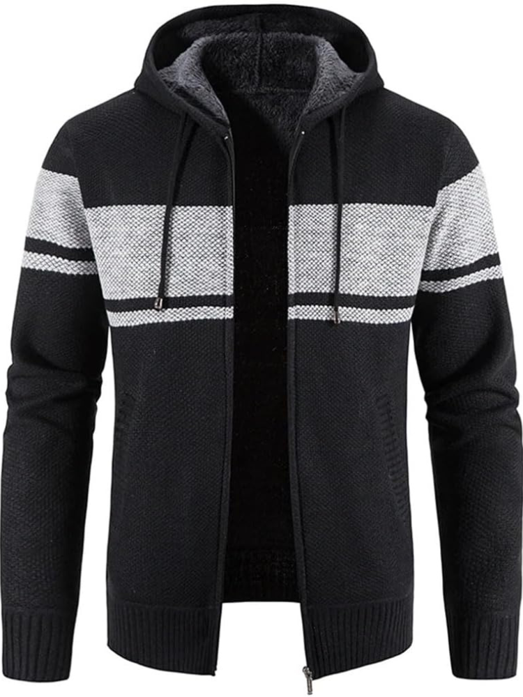 Heren Zip-Up Hoodie Cardigan met Gevoerde Binnenkant en Koordkap