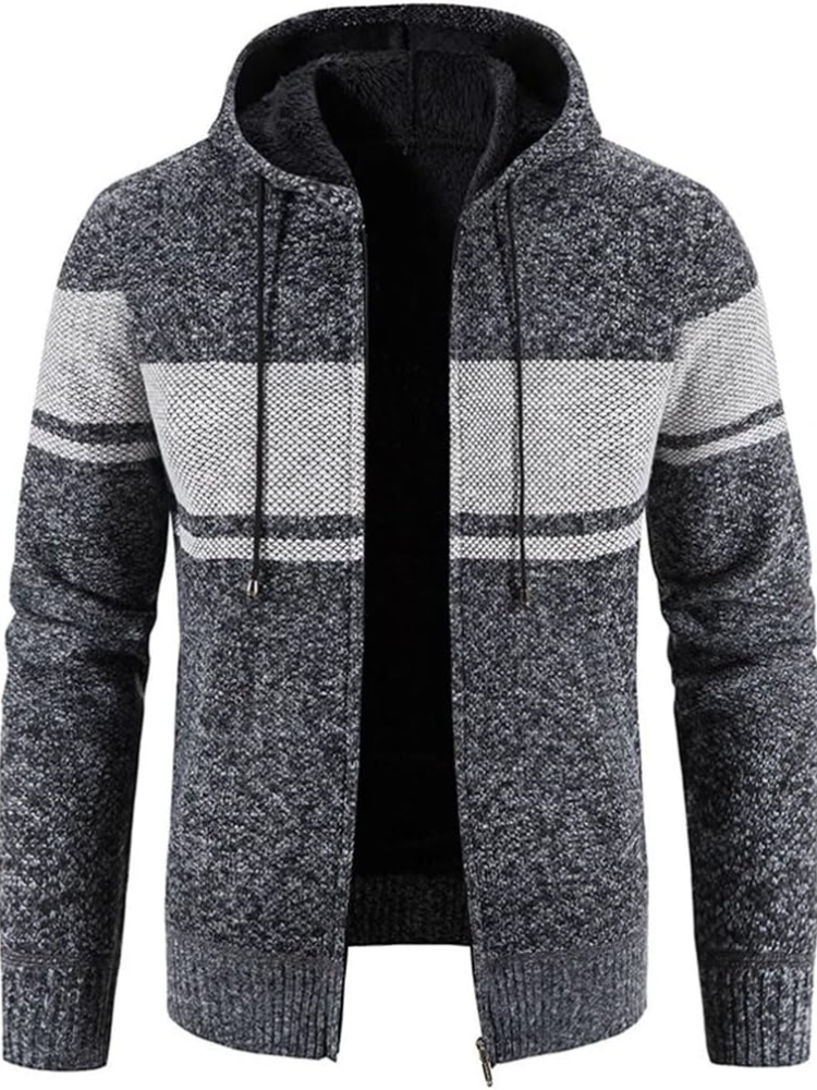 Heren Zip-Up Hoodie Cardigan met Gevoerde Binnenkant en Koordkap