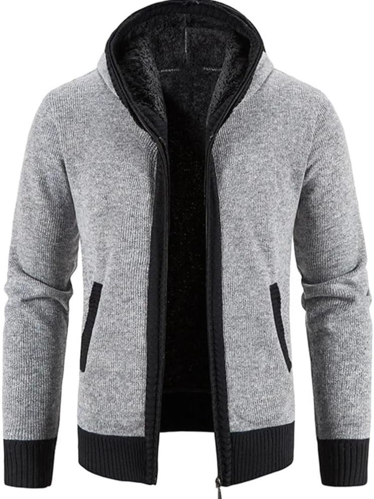 Heren Zip-Up Hoodie Cardigan met Gevoerde Binnenkant en Koordkap