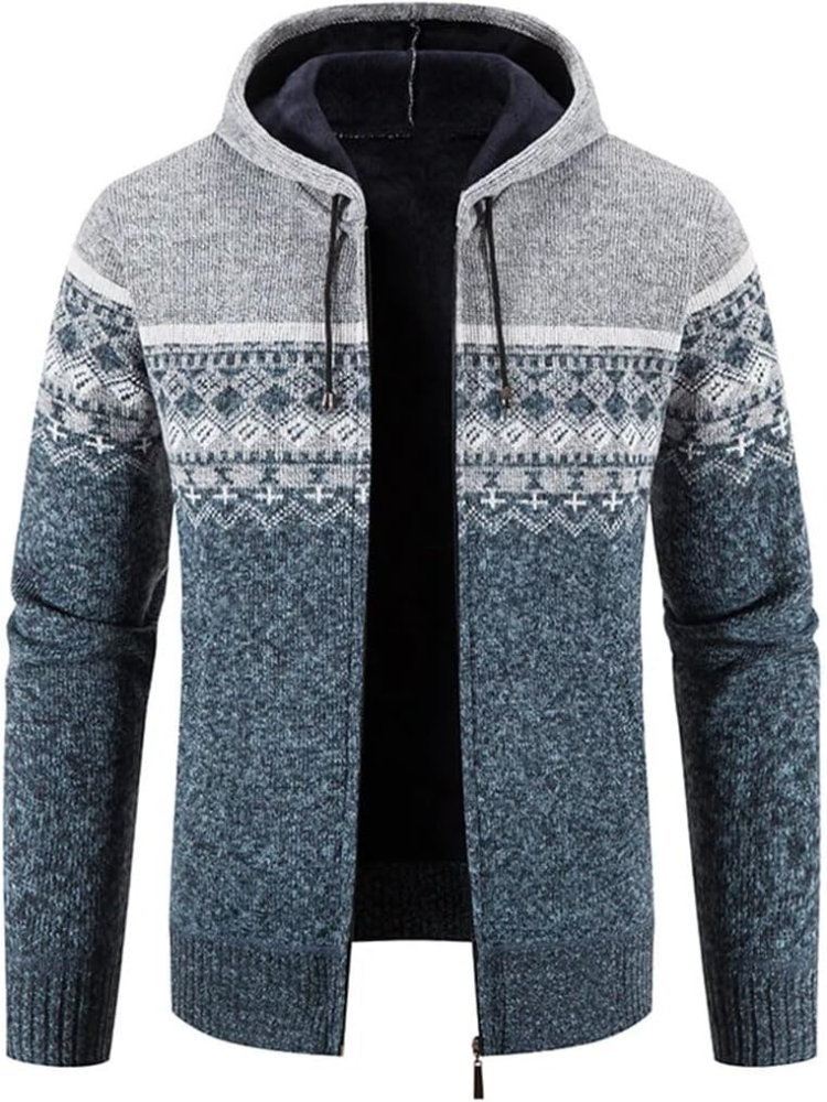 Heren Zip-Up Hoodie Cardigan met Gevoerde Binnenkant en Koordkap