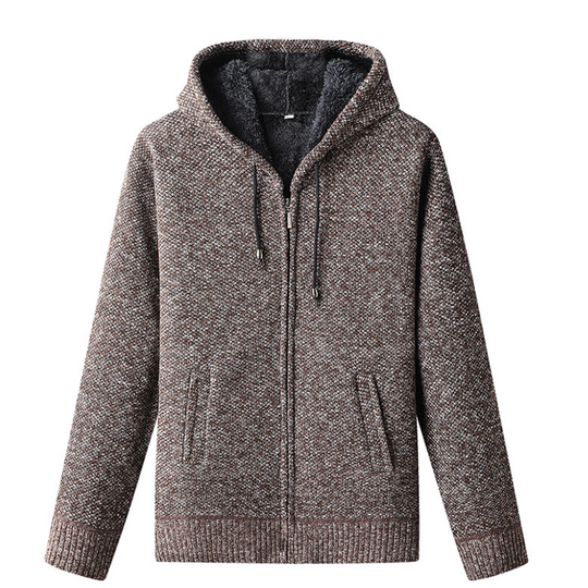 Men's Knitted Zip-Up Hoodie Cardigan with Soft Lining and Hood