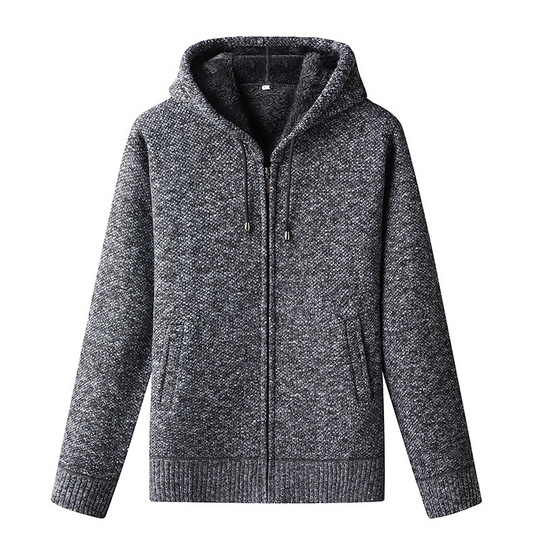 Men's Knitted Zip-Up Hoodie Cardigan with Soft Lining and Hood