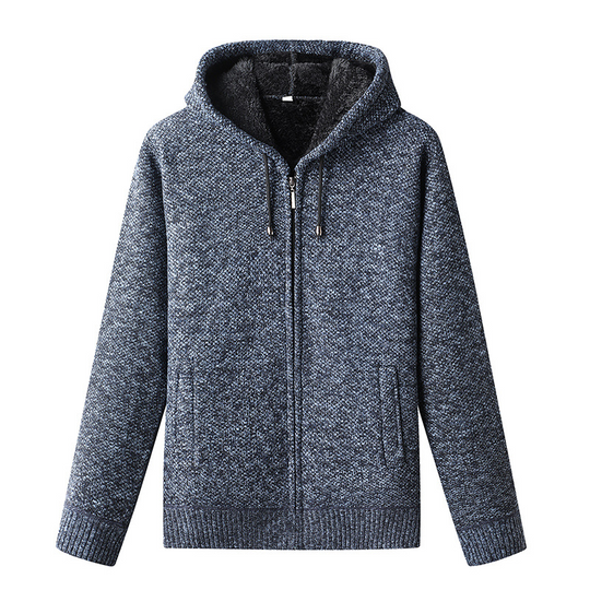 Men's Knitted Zip-Up Hoodie Cardigan with Soft Lining and Hood
