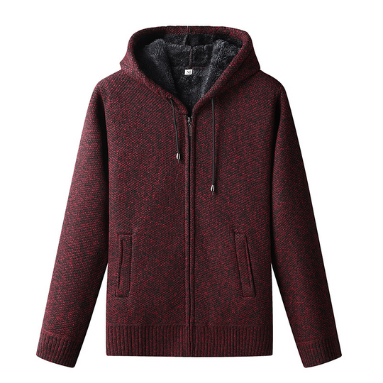Men's Knitted Zip-Up Hoodie Cardigan with Soft Lining and Hood