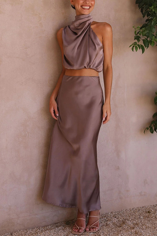 Soleil | Elegante Set | Satijnen Look | 2-Delig | Maxi Rok | Open Rug | Stijlvol