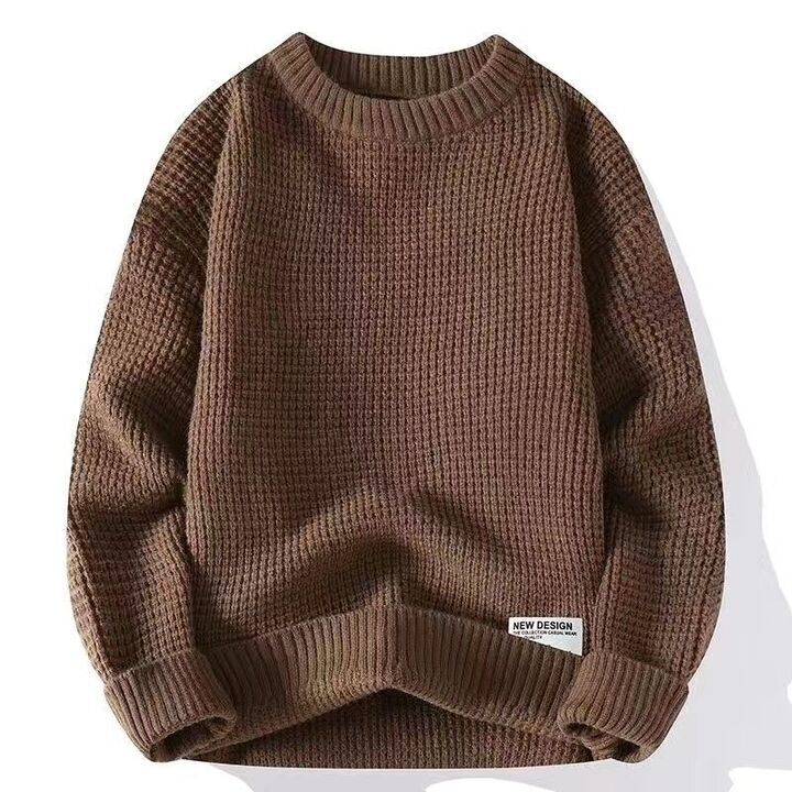Men's Classic Knitted Crew Neck Sweater with Ribbed Hem