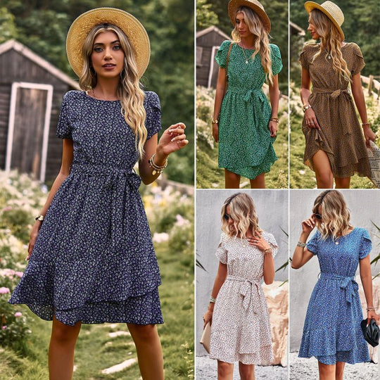 Elegant summer dress for women with waistband