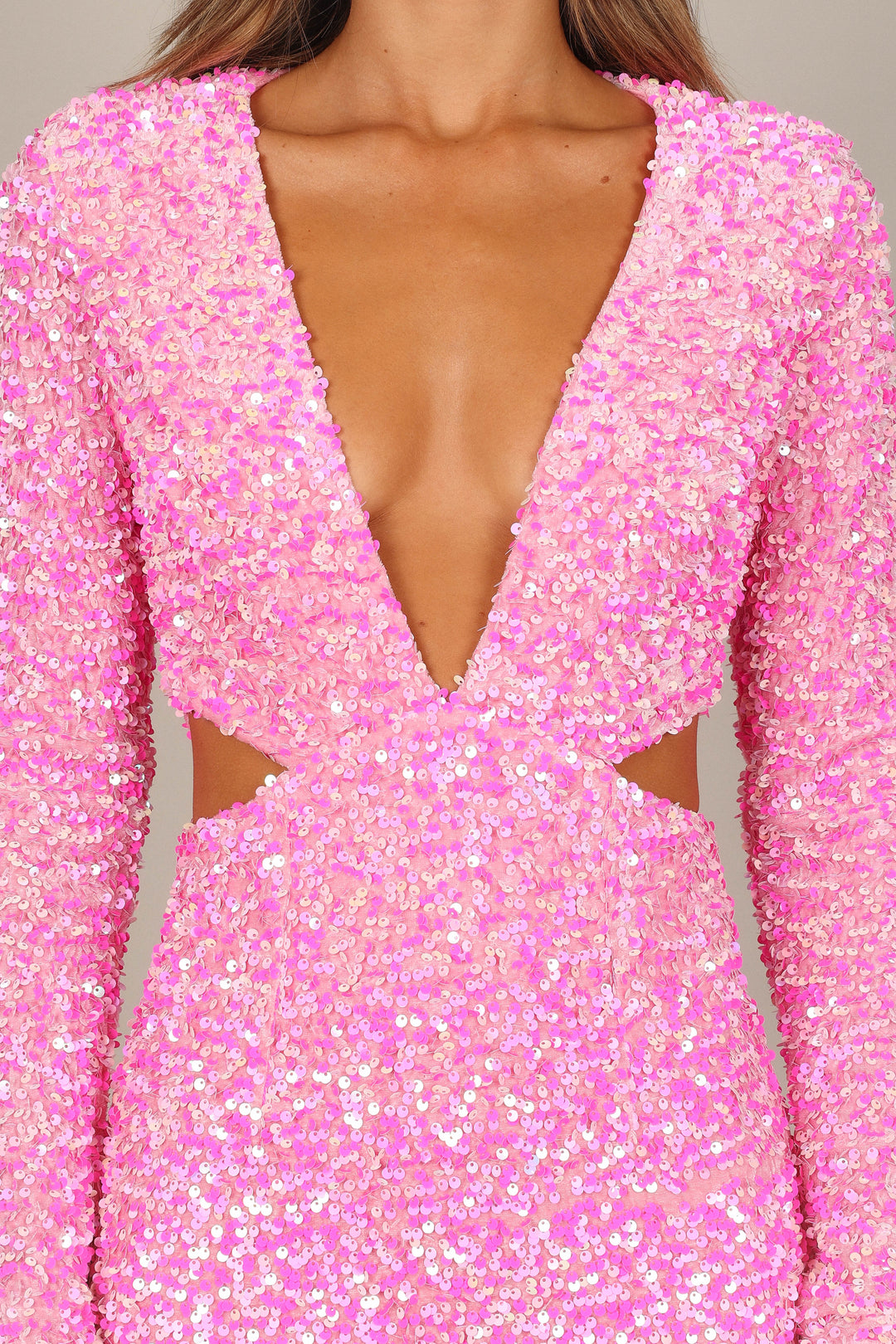 Kelly Lange Mouw Sequin Mini Jurk - Bessen