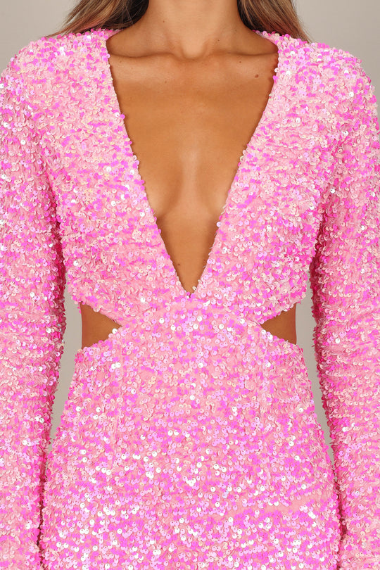 Kelly Lange Mouw Sequin Mini Jurk - Bessen