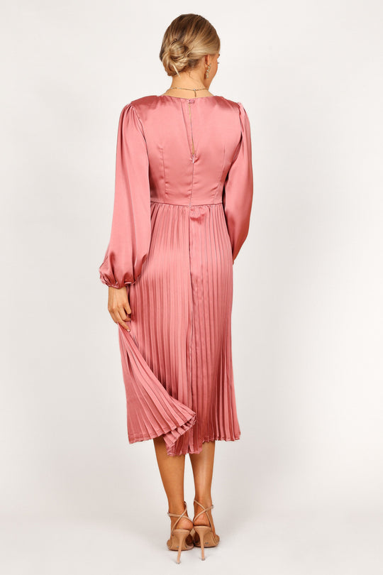 Noelle Twist Front Plissé Midi Jurk - Blush