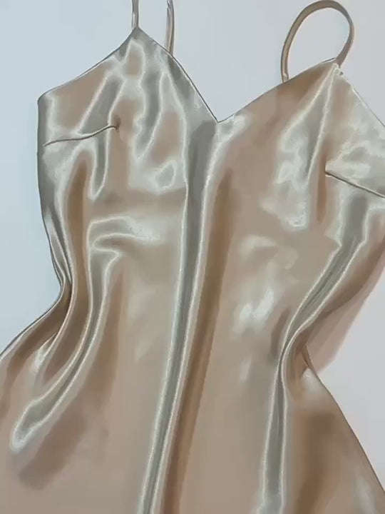 Dames Mini Jurk | Geel | Satijn Look | V-Hals