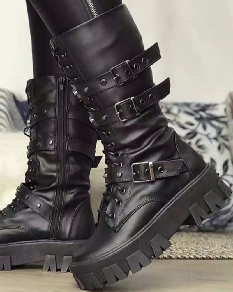 HeidiMode | Boots with Zipper and Buckles