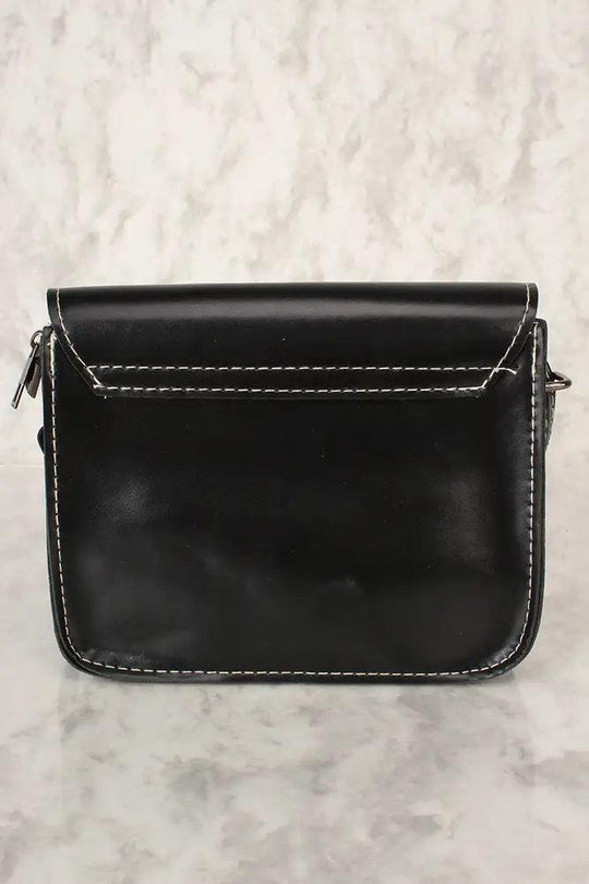 Sexy Black Faux Leather O-Ring Accent Small Shoulder Bag/Handbag