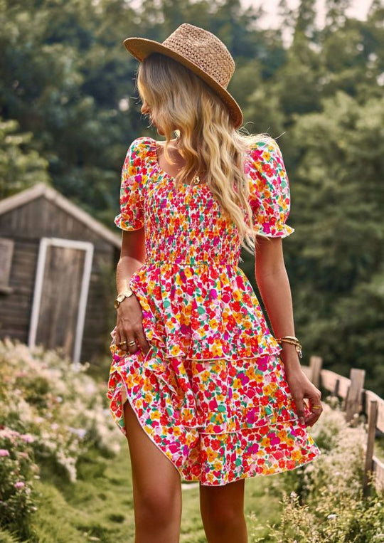 Romantic summer dress for women with floral pattern