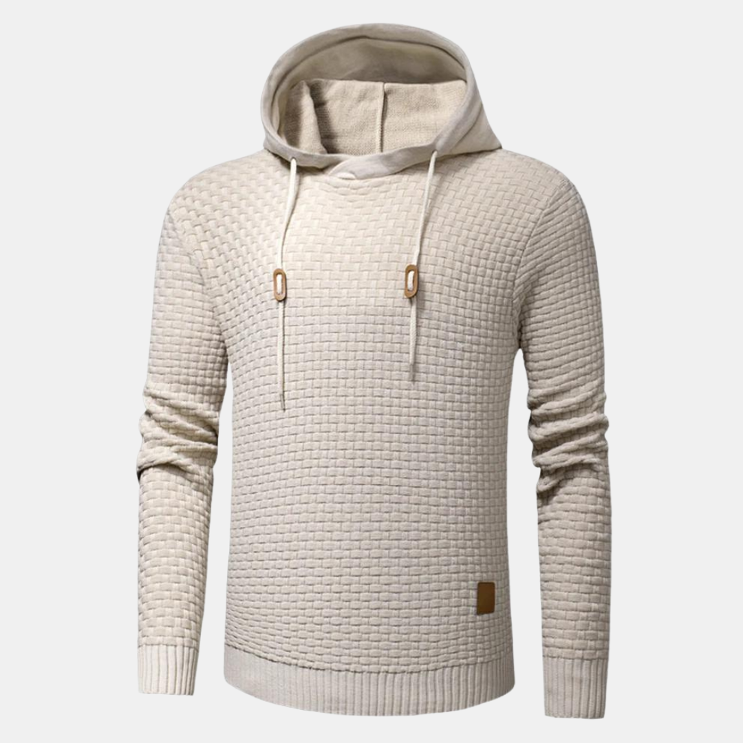 Heren Textured Pullover Hoodie met Koord en Slim Fit
