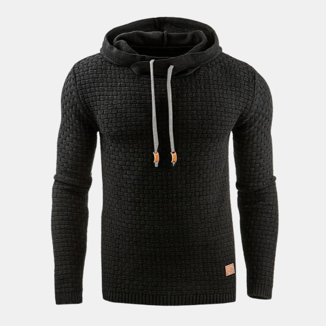 Heren Textured Pullover Hoodie met Koord en Slim Fit