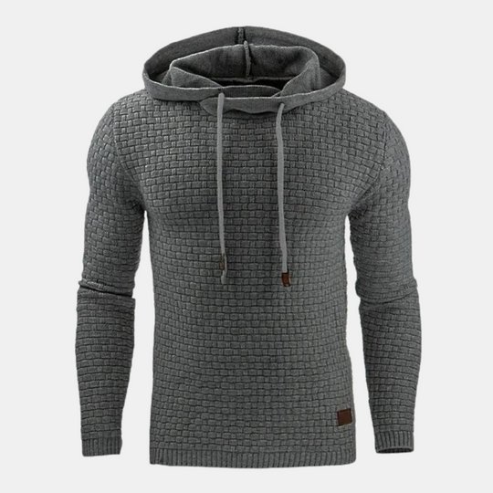 Heren Textured Pullover Hoodie met Koord en Slim Fit