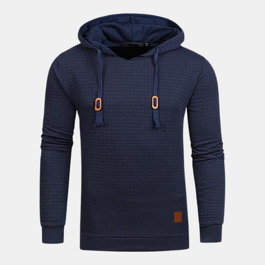 Heren Textured Pullover Hoodie met Koord en Slim Fit